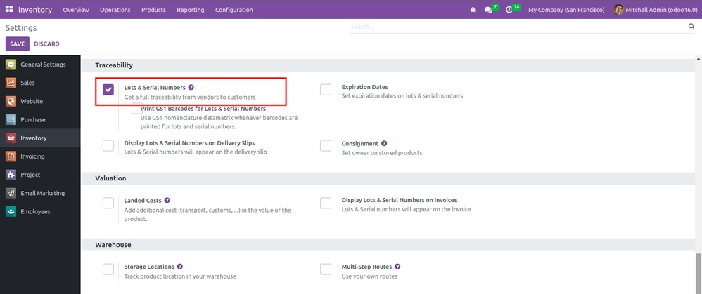 Lots and Serial Numbers In Odoo 16