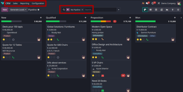 CRM (customer relationship management) module in Odoo 19