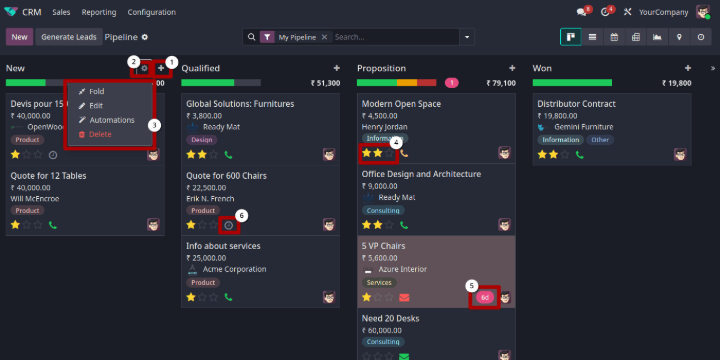 CRM (customer relationship management) module in Odoo 19