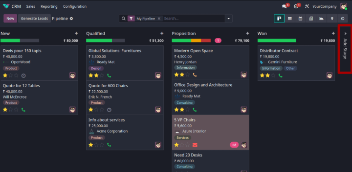 CRM (customer relationship management) module in Odoo 19