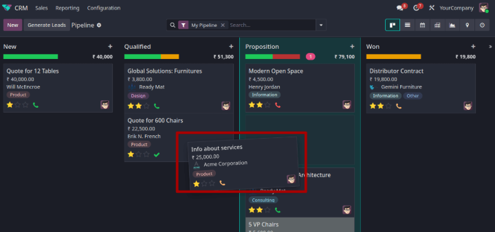CRM (customer relationship management) module in Odoo 19